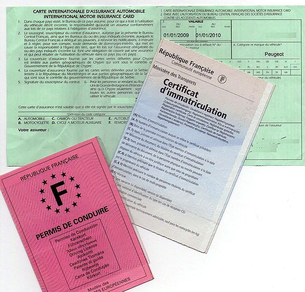 carte grise, Permis de conduire et autres papiers d'immatriculation et assurance