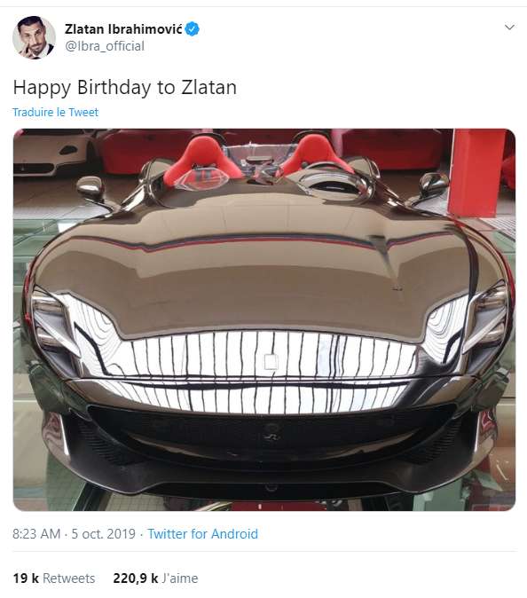Zlatan Ibrahimovic achète une Ferrari Monza SP2